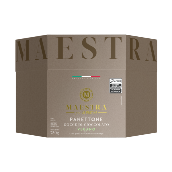 PANETTONE  MAESTRA PER LA PASTINA VEGANO COM GOTAS DE CHOCOLATE MEIO AMARGO 750G